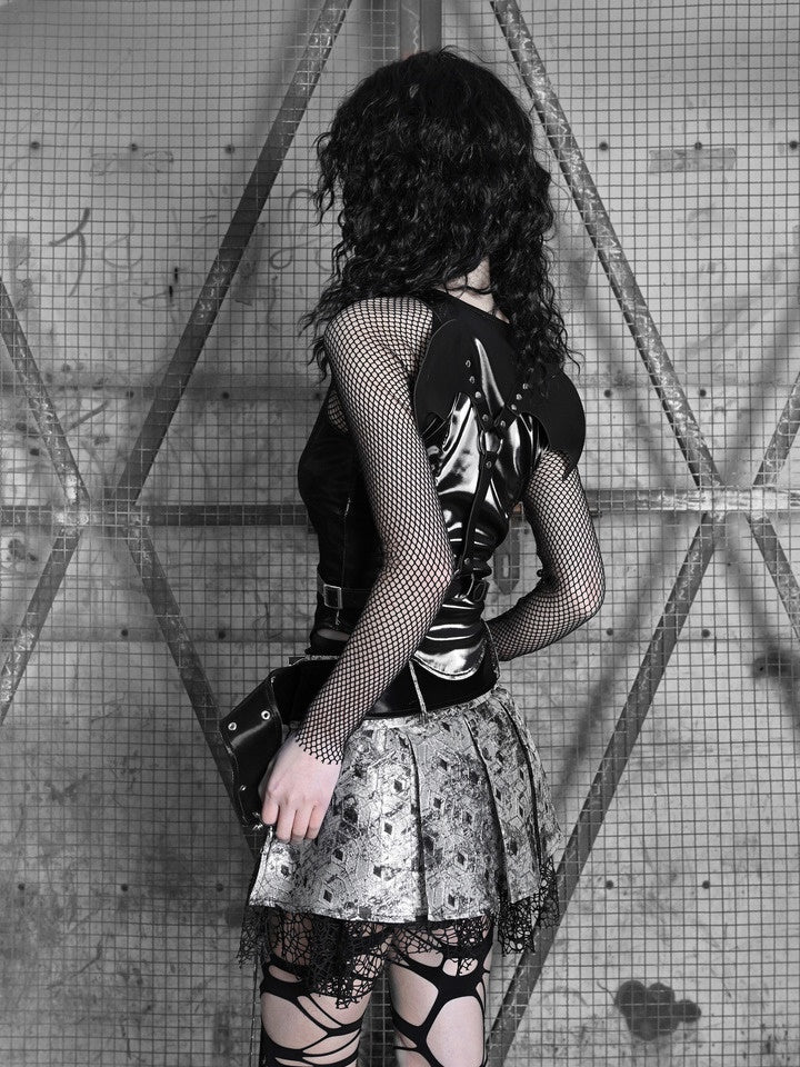 Gothic Leather Mesh Belt Tops