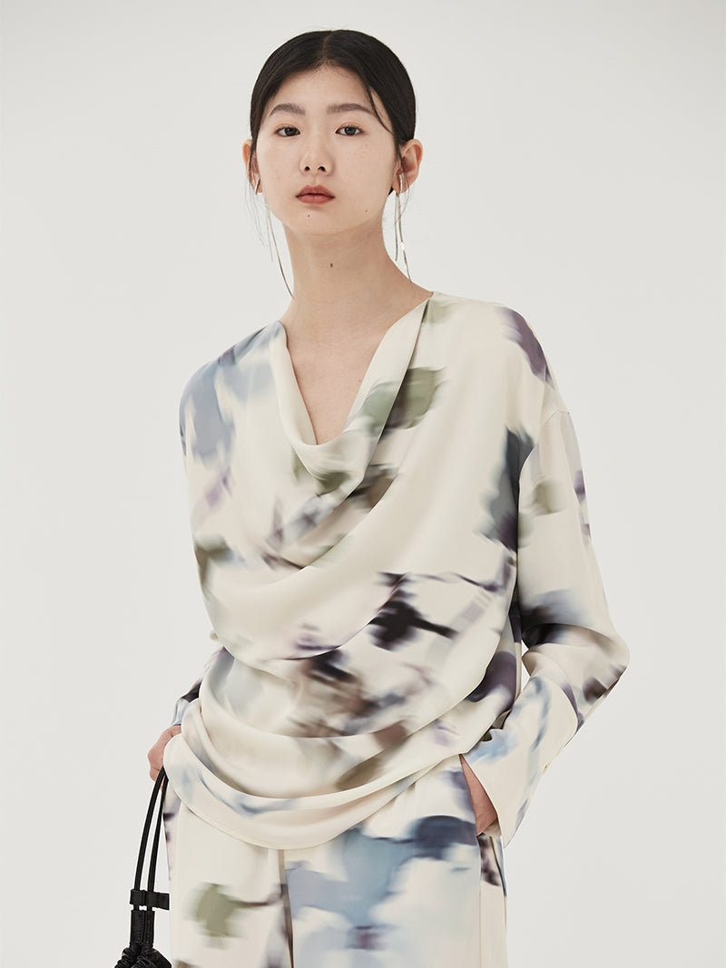 Floral Print Cowl Shirt -Forpoem – ARCANA ARCHIVE