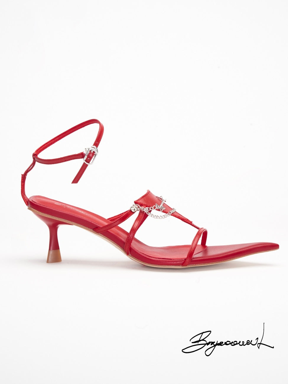 Lace-Up Chain Low-Heel Pointed-Toe Sandal