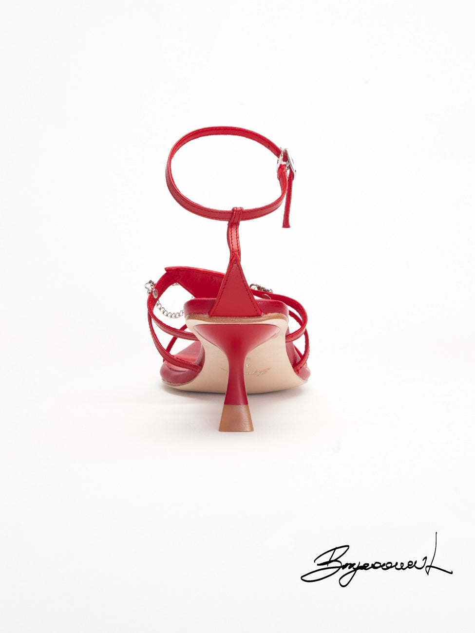 Lace-Up Chain Low-Heel Pointed-Toe Sandal