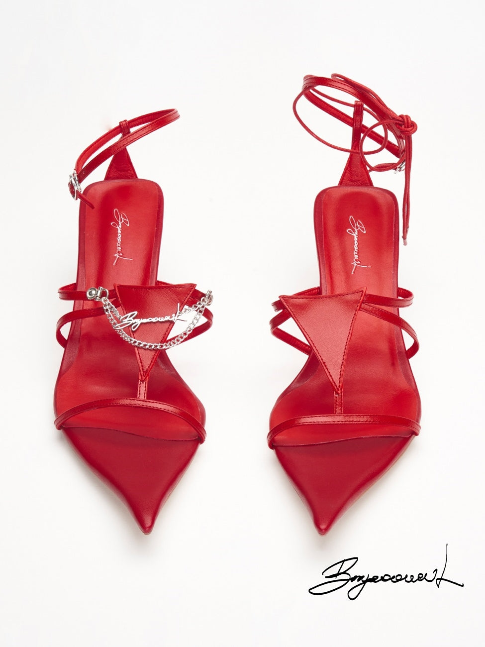 Lace-Up Chain Low-Heel Pointed-Toe Sandal