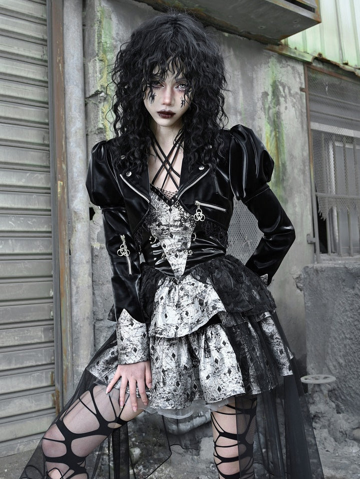 고딕 파워 샤이더 가죽 자르기 재킷