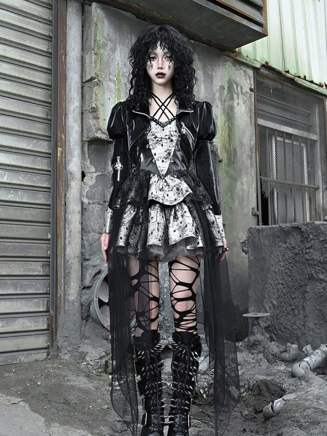 고딕 파워 샤이더 가죽 자르기 재킷