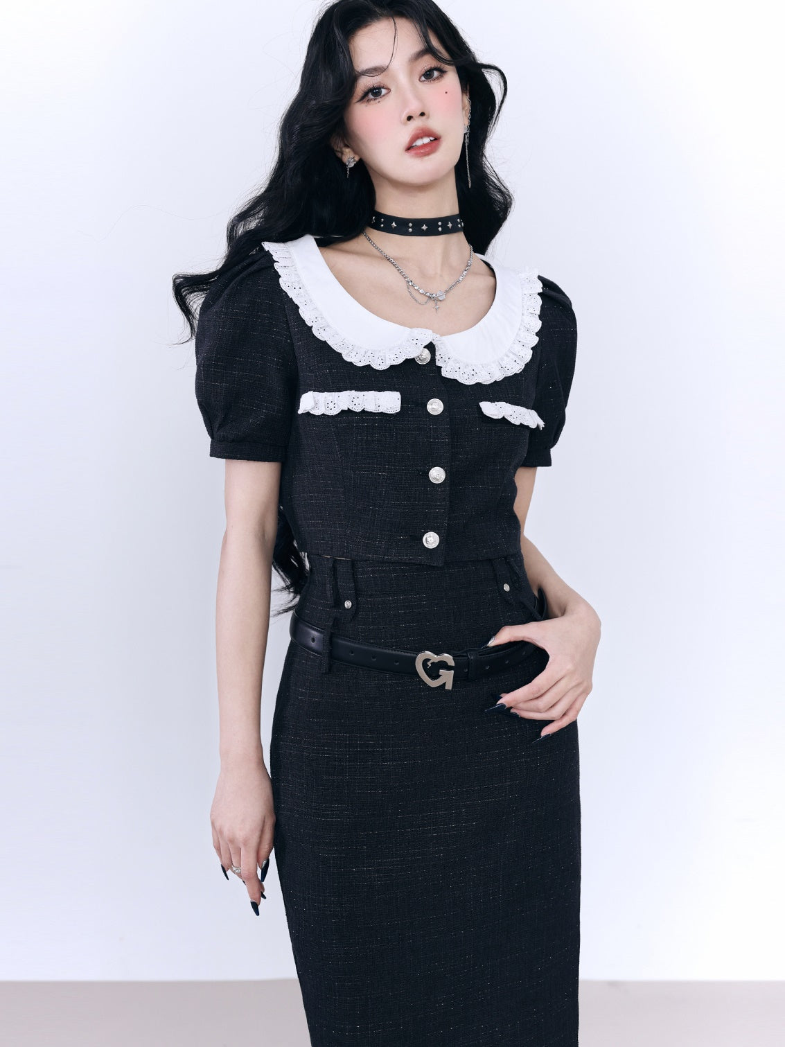 Feminine Lace Sweet Tops&Skirt