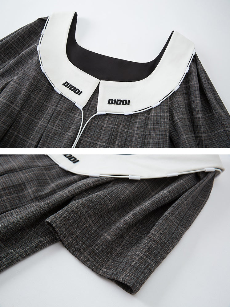 Girly Checked College PLEATS FLARE ONE-PIECE