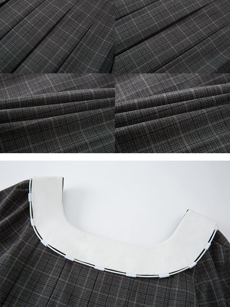 Girly Checked College PLEATS FLARE ONE-PIECE