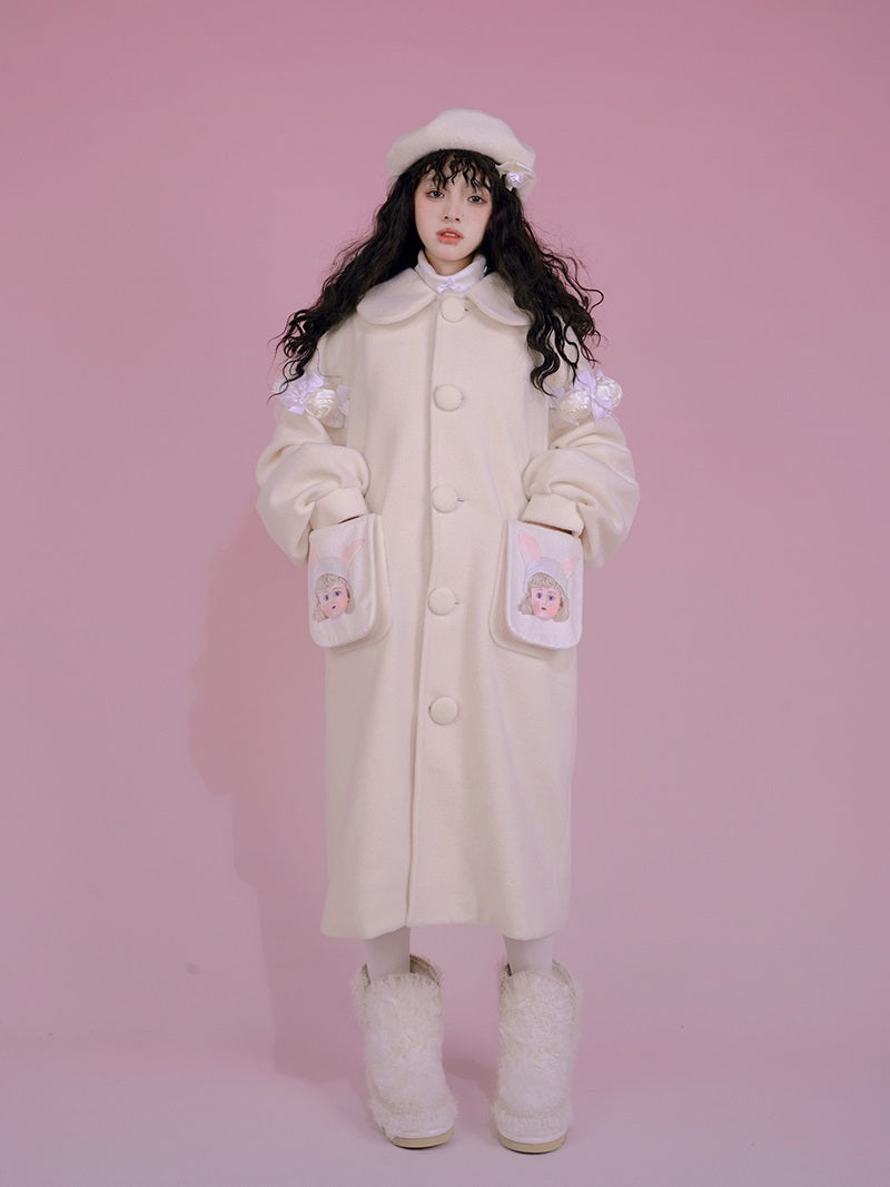 Langer süßer Frill Round-Collar-Mantel