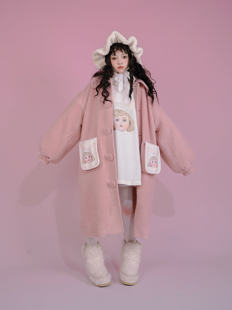 Langer süßer Frill Round-Collar-Mantel