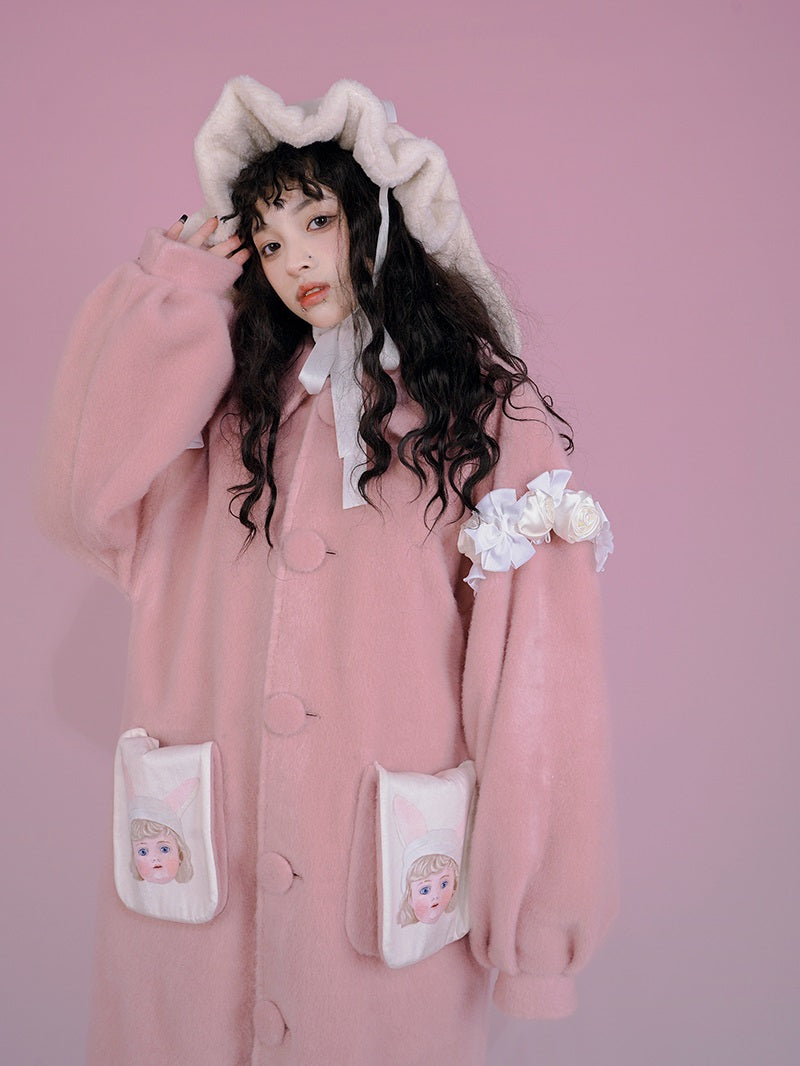 Langer süßer Frill Round-Collar-Mantel