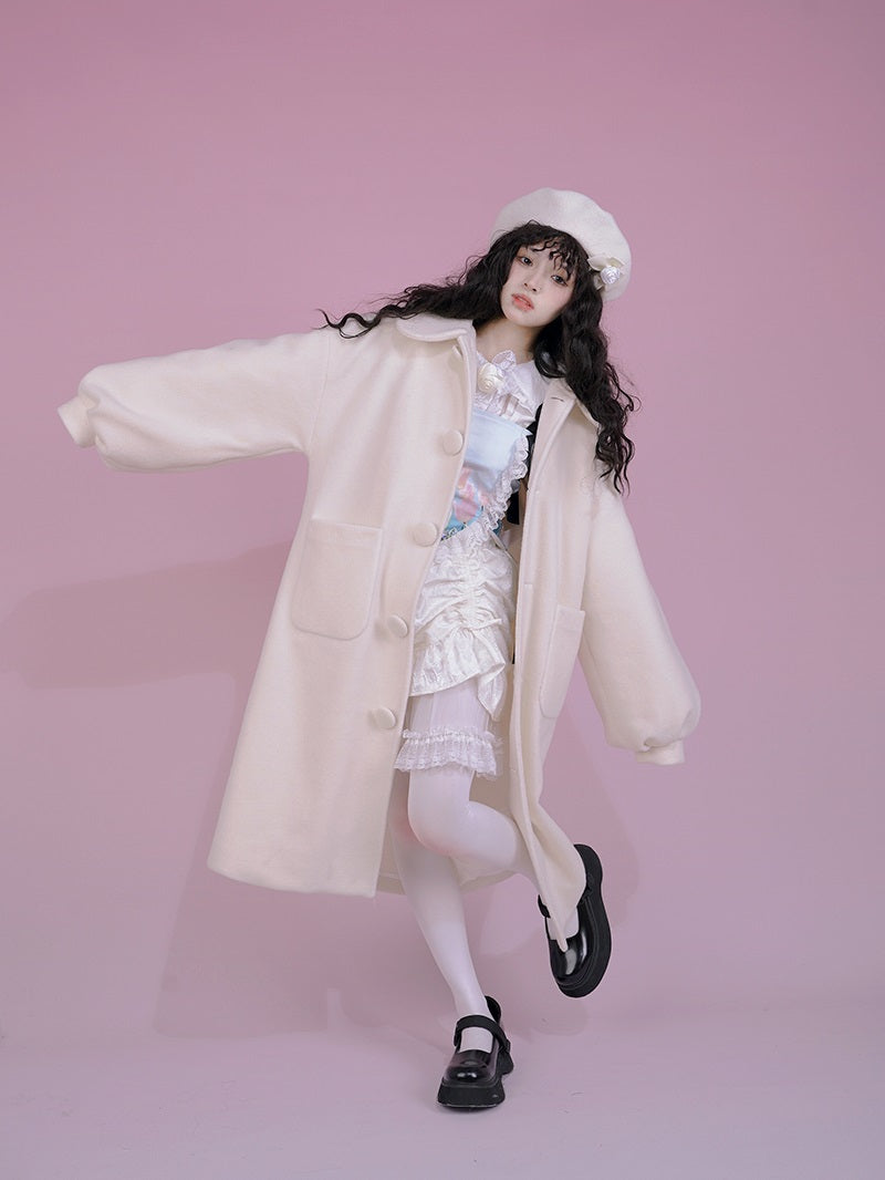 Langer süßer Frill Round-Collar-Mantel