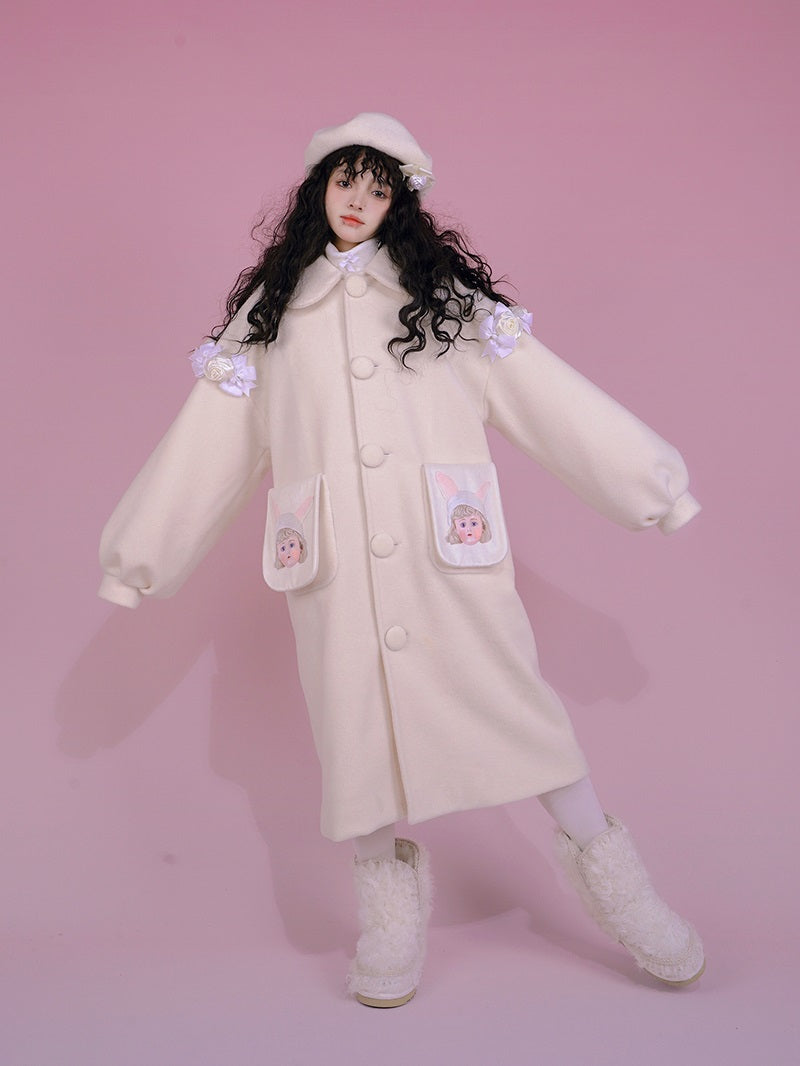 Langer süßer Frill Round-Collar-Mantel