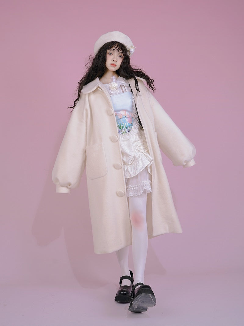 Langer süßer Frill Round-Collar-Mantel