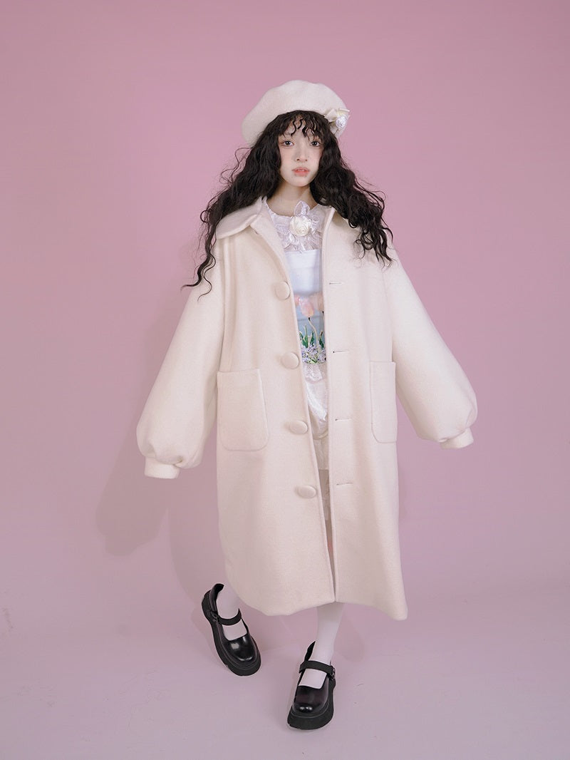 Langer süßer Frill Round-Collar-Mantel