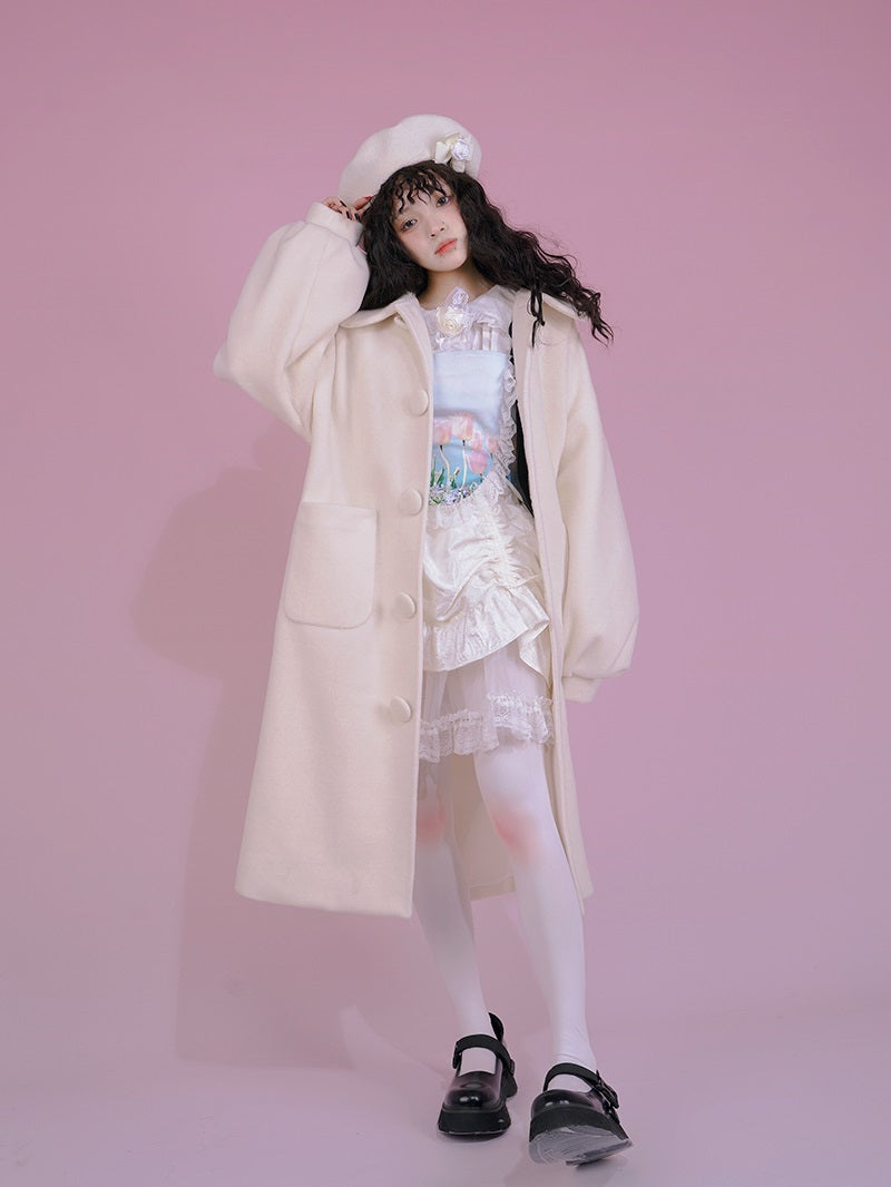 Langer süßer Frill Round-Collar-Mantel