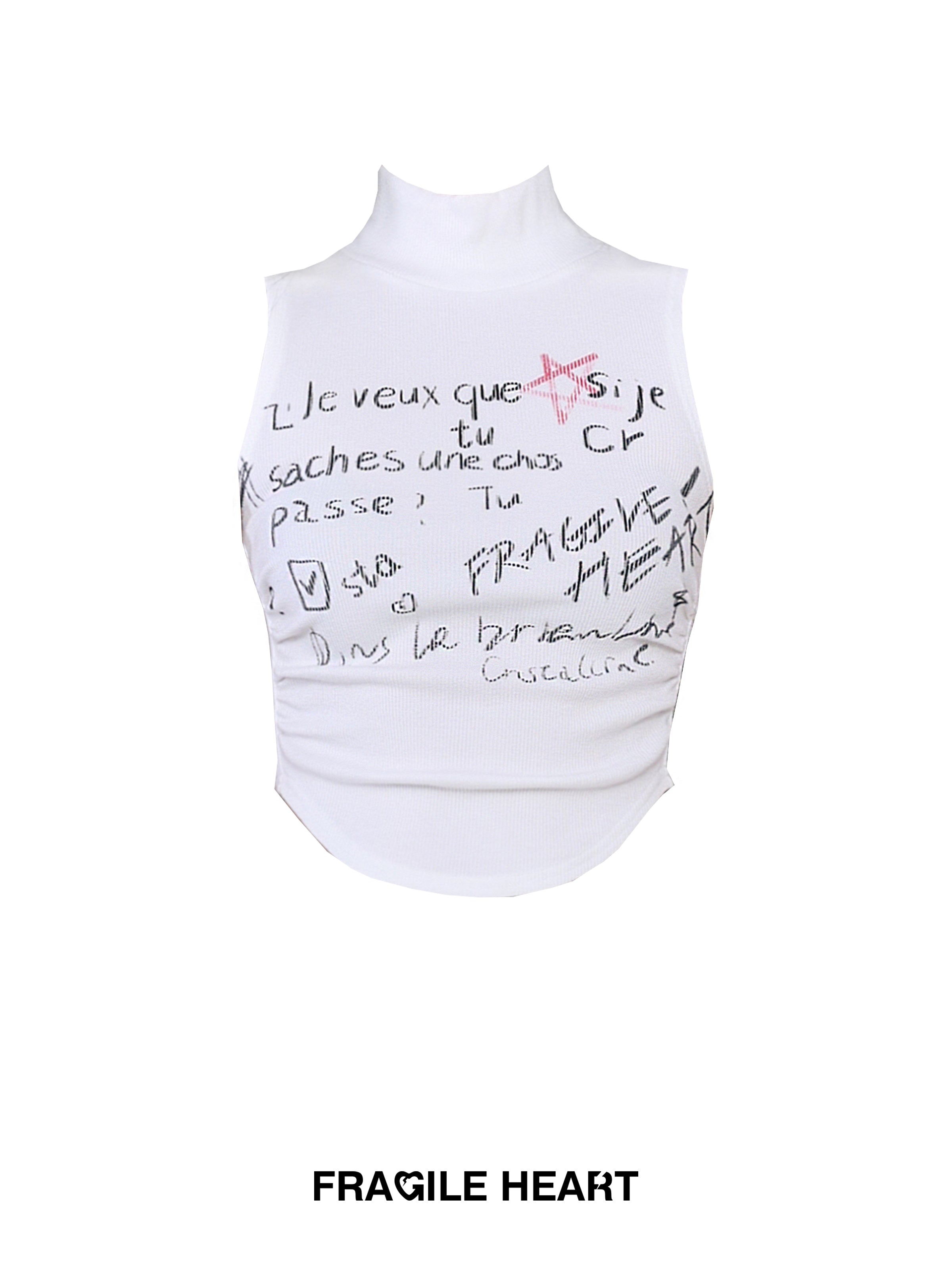 High-neck Sleeveless Round-cut Handwriting Tops