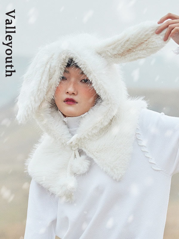 Hood-warmer Rabbit-ear Fur Hat