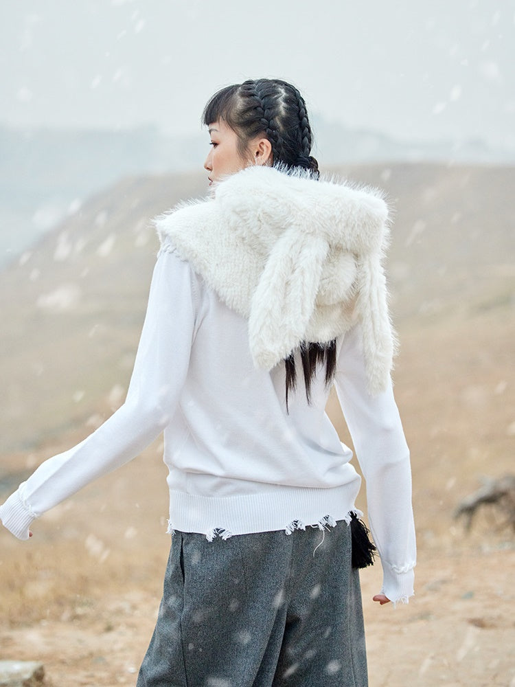 Hood-warmer Rabbit-ear Fur Hat