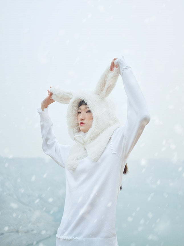 Hood-warmer Rabbit-ear Fur Hat