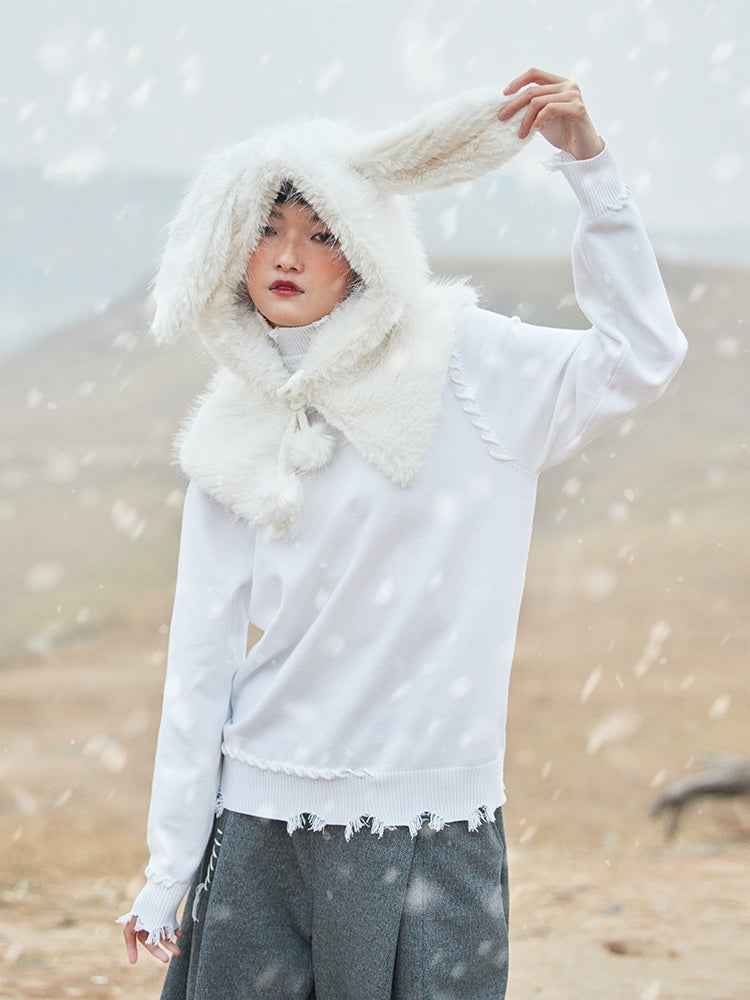 Hood-warmer Rabbit-ear Fur Hat