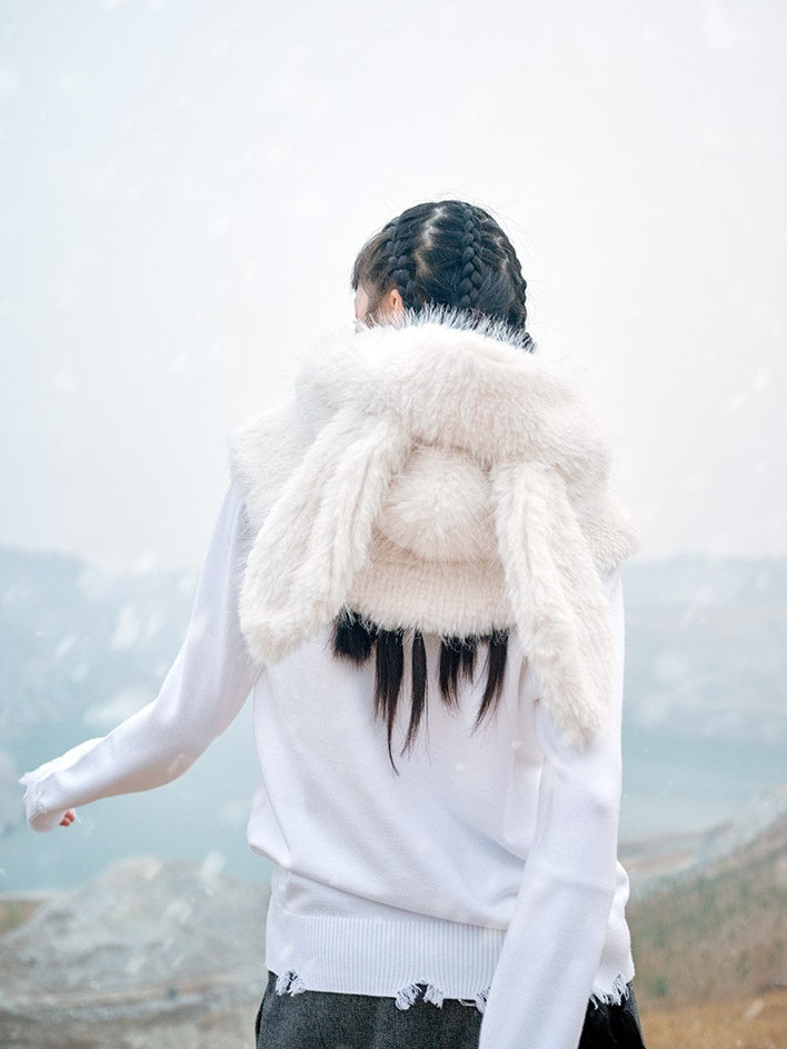 Hood-warmer Rabbit-ear Fur Hat