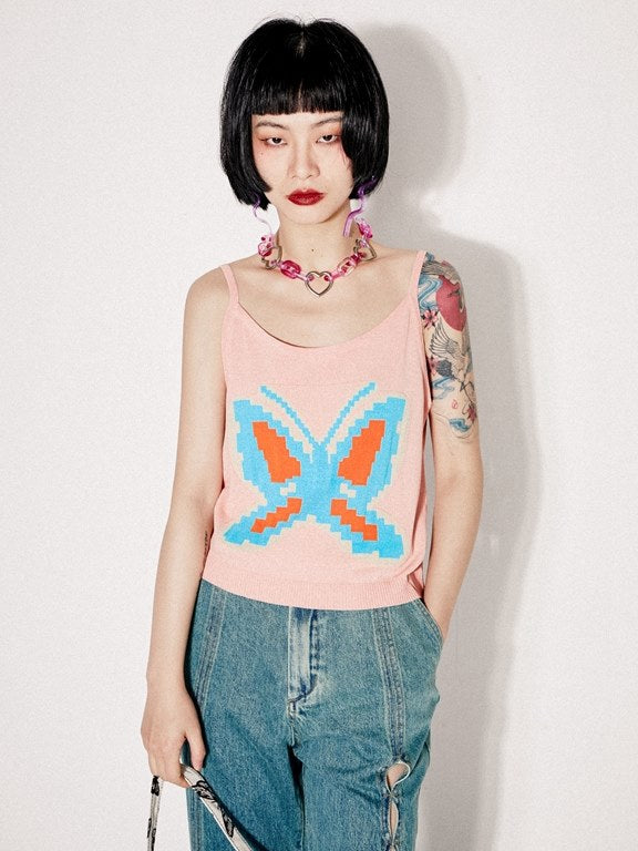 나비 얇은 틈새 틈새 캐미솔