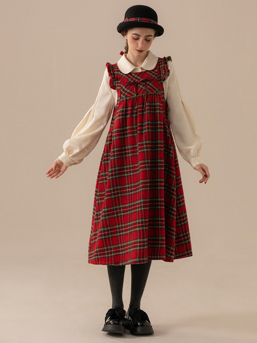 Frill vérifié un long ruban rétro girly une seule pièce