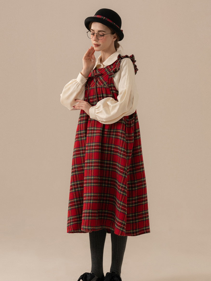 Frill vérifié un long ruban rétro girly une seule pièce