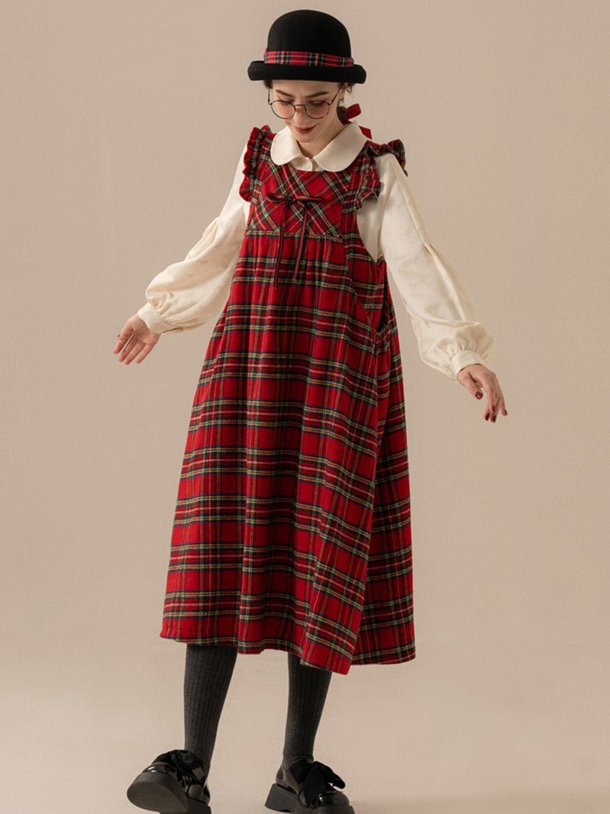 Frill vérifié un long ruban rétro girly une seule pièce