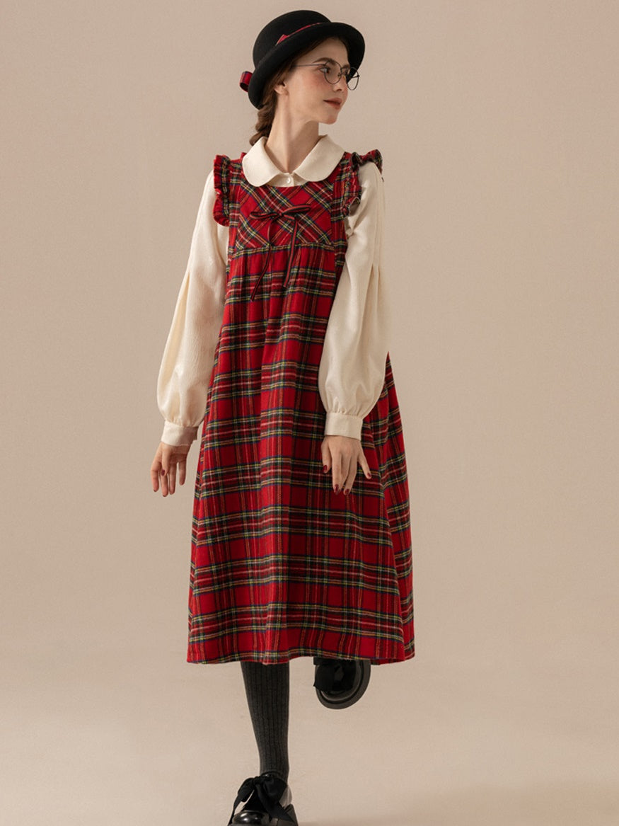 Frill vérifié un long ruban rétro girly une seule pièce