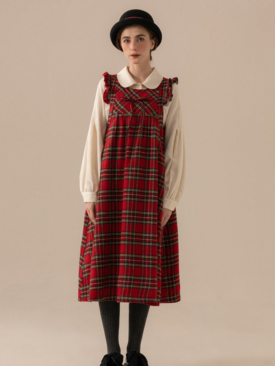 Frill vérifié un long ruban rétro girly une seule pièce