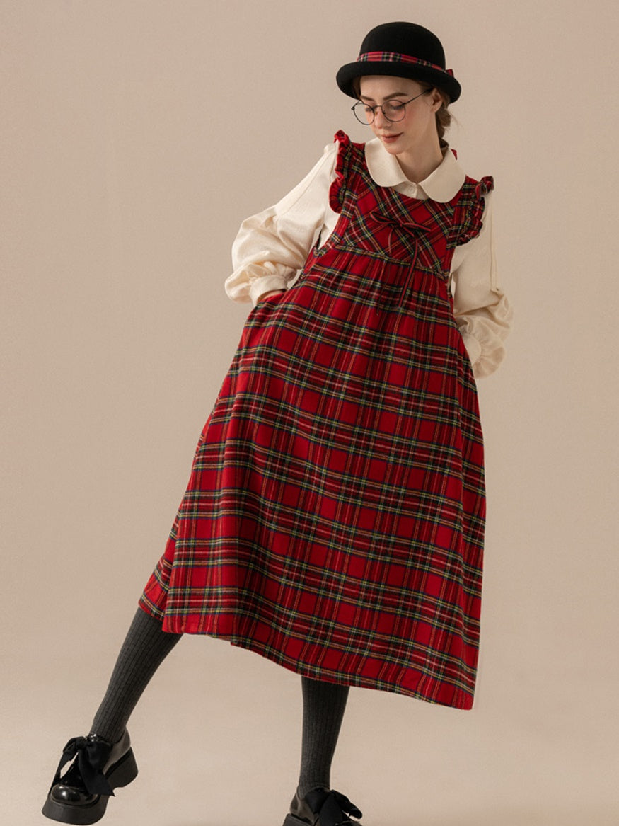 Frill vérifié un long ruban rétro girly une seule pièce