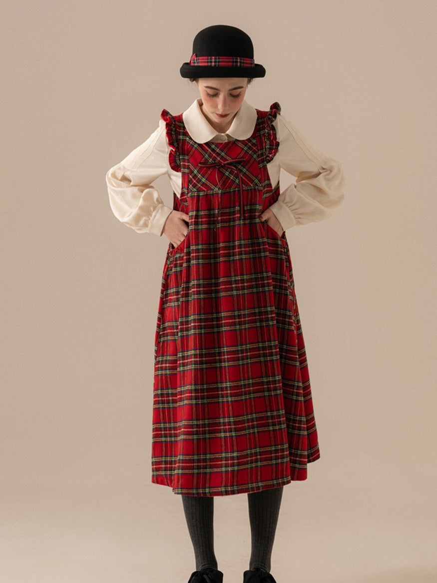 Frill vérifié un long ruban rétro girly une seule pièce