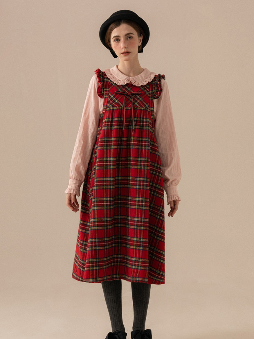Frill vérifié un long ruban rétro girly une seule pièce