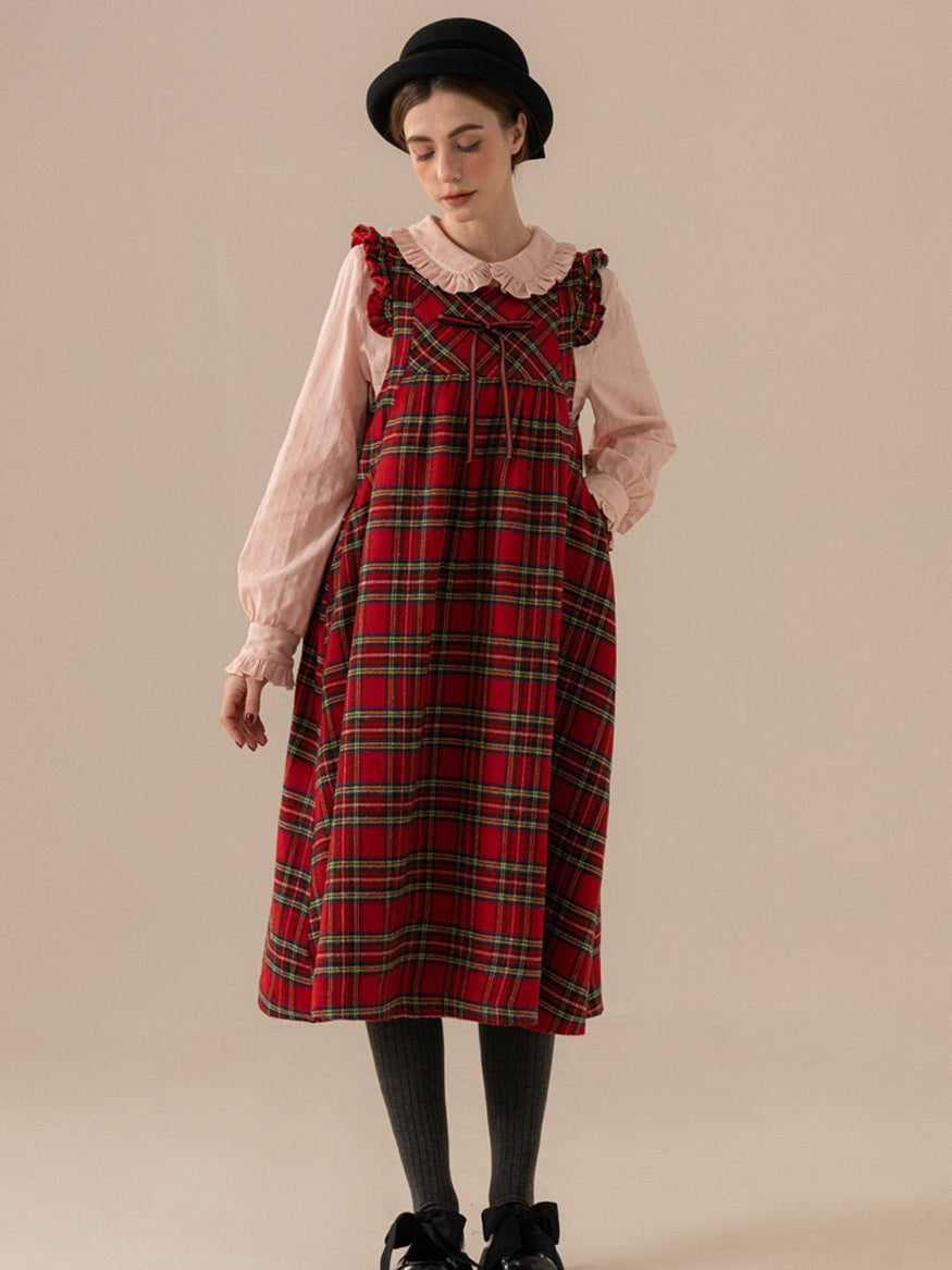 Frill vérifié un long ruban rétro girly une seule pièce
