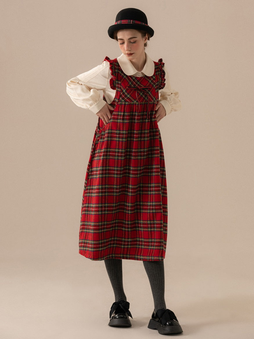 Frill vérifié un long ruban rétro girly une seule pièce