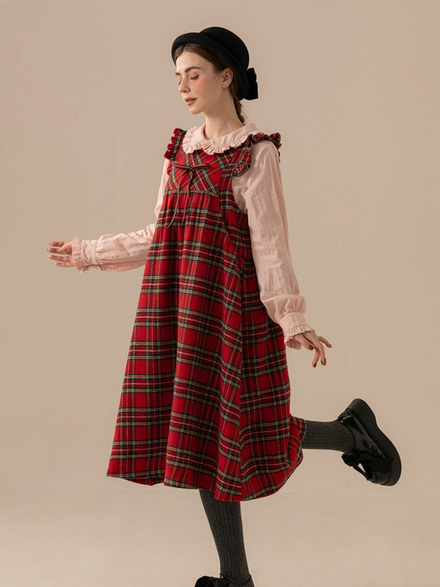 Frill vérifié un long ruban rétro girly une seule pièce