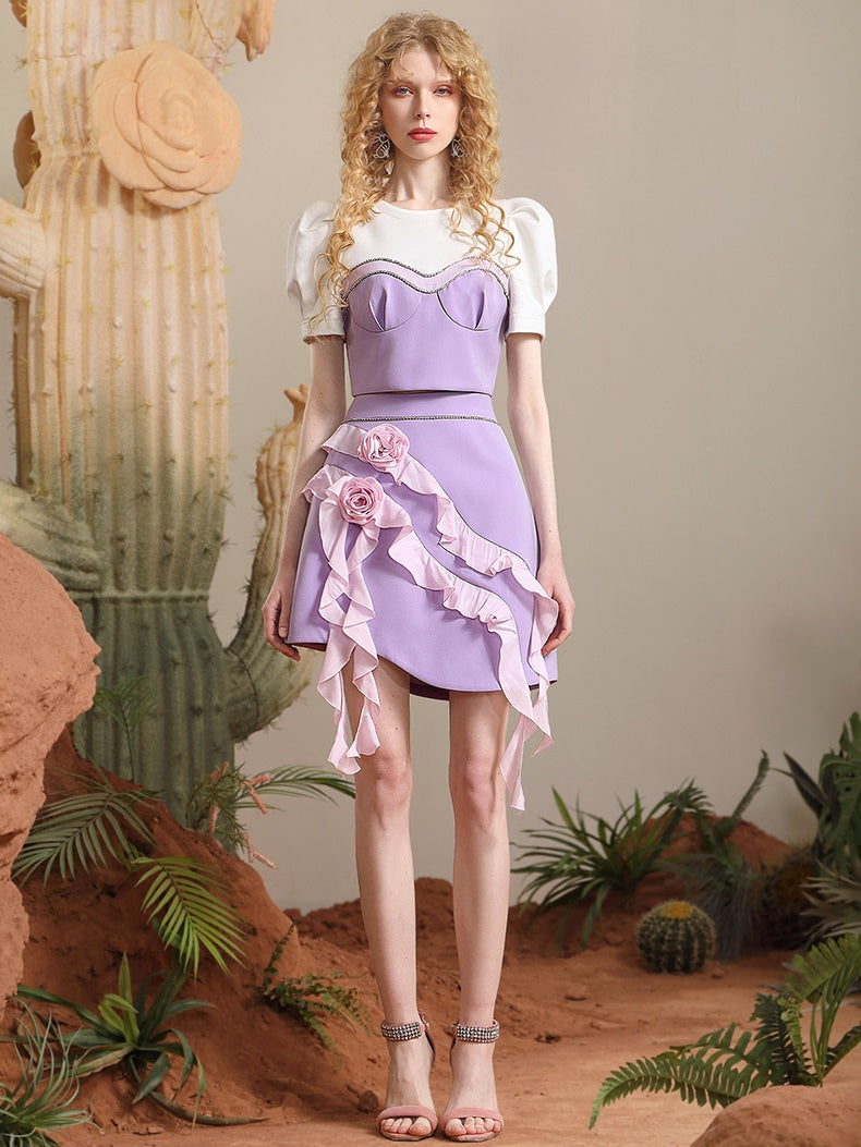 Tops & Skirt Frill Bustier Rose Motif Retro 설정