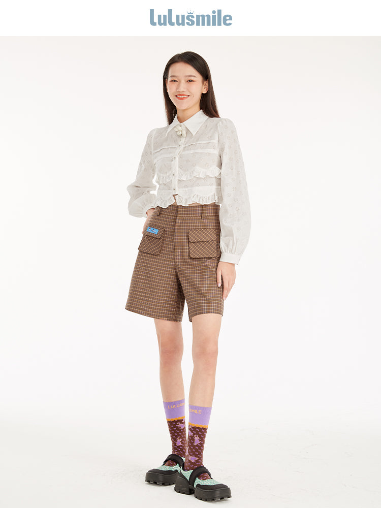 CHECKED FANCY FLARE CASUAL SHORT-PANTS