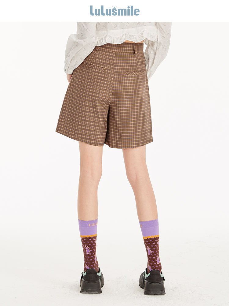 CHECKED FANCY FLARE CASUAL SHORT-PANTS