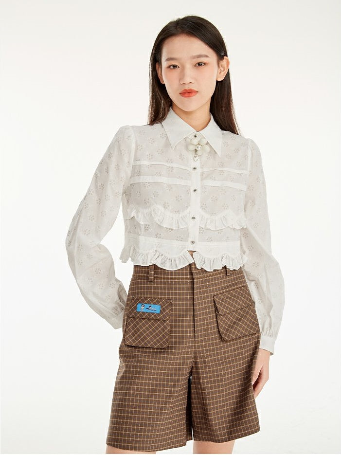 CHECKED FANCY FLARE CASUAL SHORT-PANTS