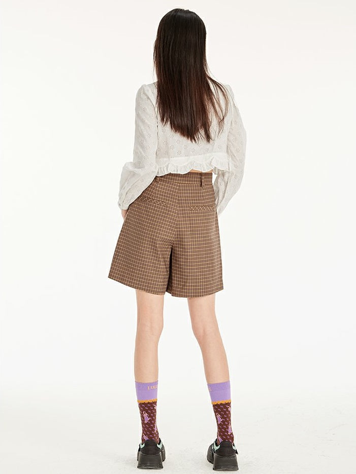 CHECKED FANCY FLARE CASUAL SHORT-PANTS