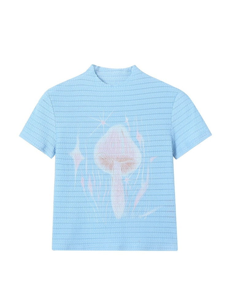 버섯 니치 캐주얼 슬림 티셔츠