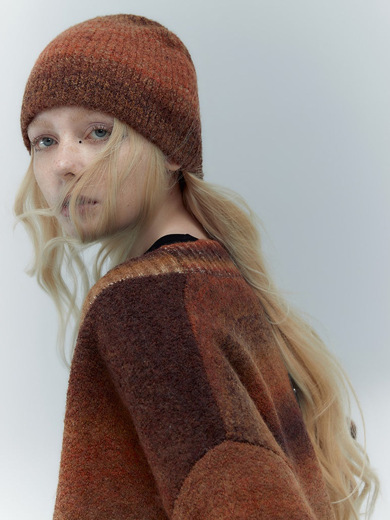 BORDER WARM SIMPLE KNIT-HAT