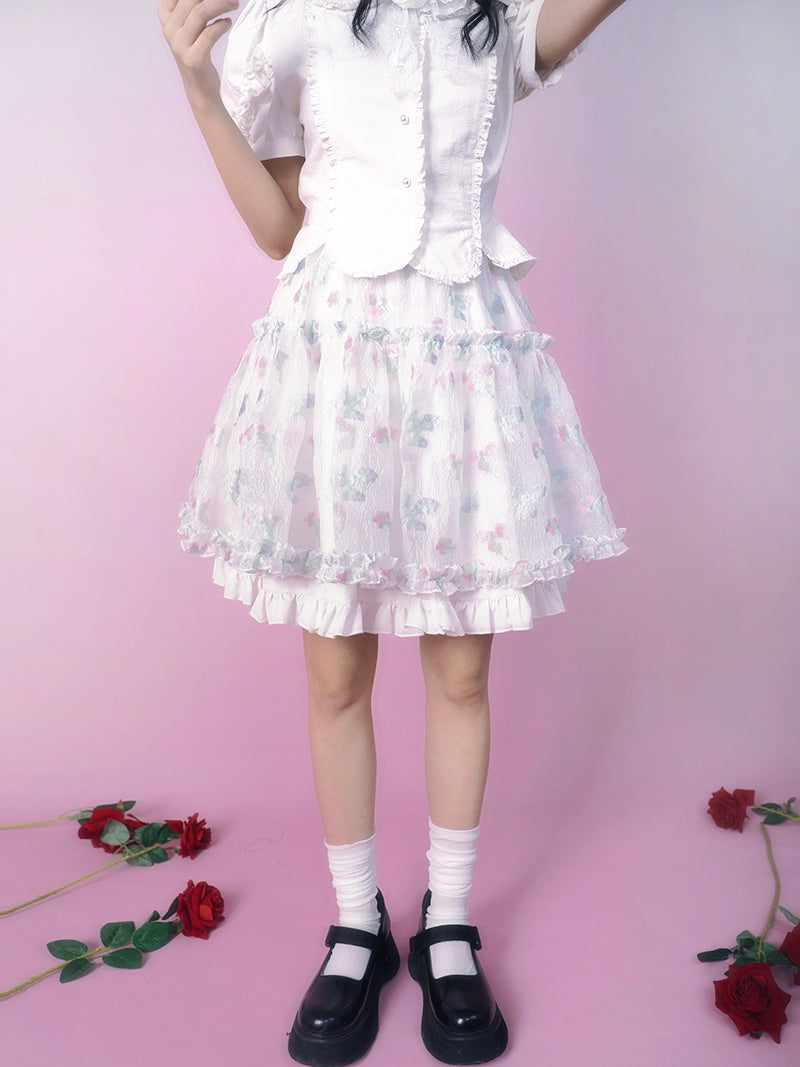 Frill Flower Flare Lolita Skirt