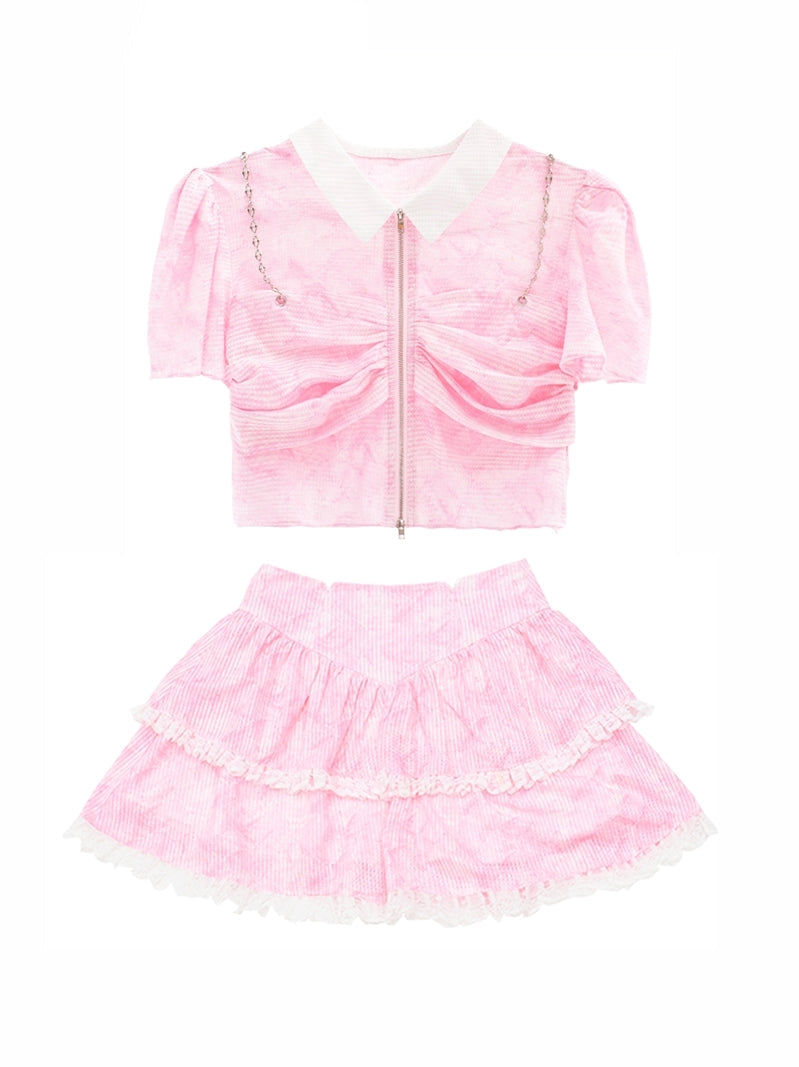 Krawatten-Y2K-Kurzarm-Strickjacke & Rock