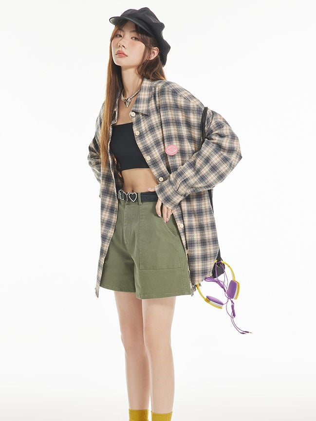 격자 무늬 대형 레트로 빈티지 셔츠