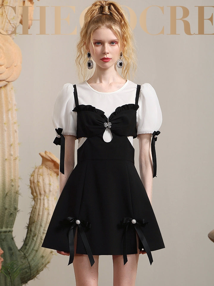 Ribbon Docking Nichi Monotone Short A-line One-piece