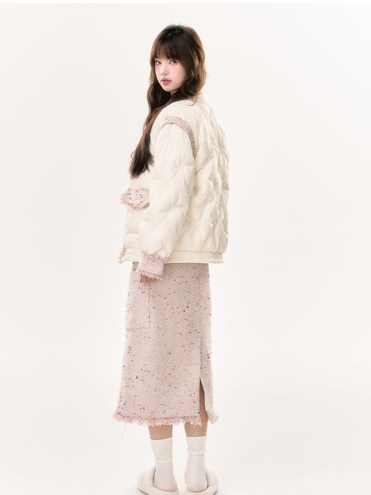 Tweed Tassel Floral Long Skirt