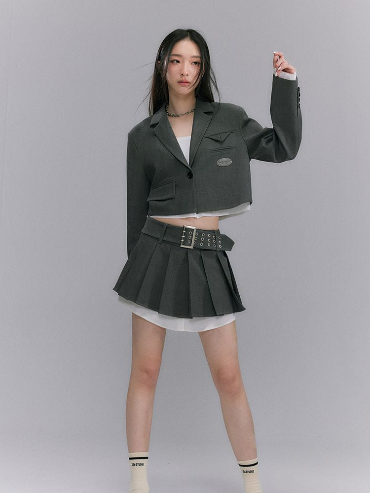 BOX-PLEATS SHORT LAYERED SKIRT