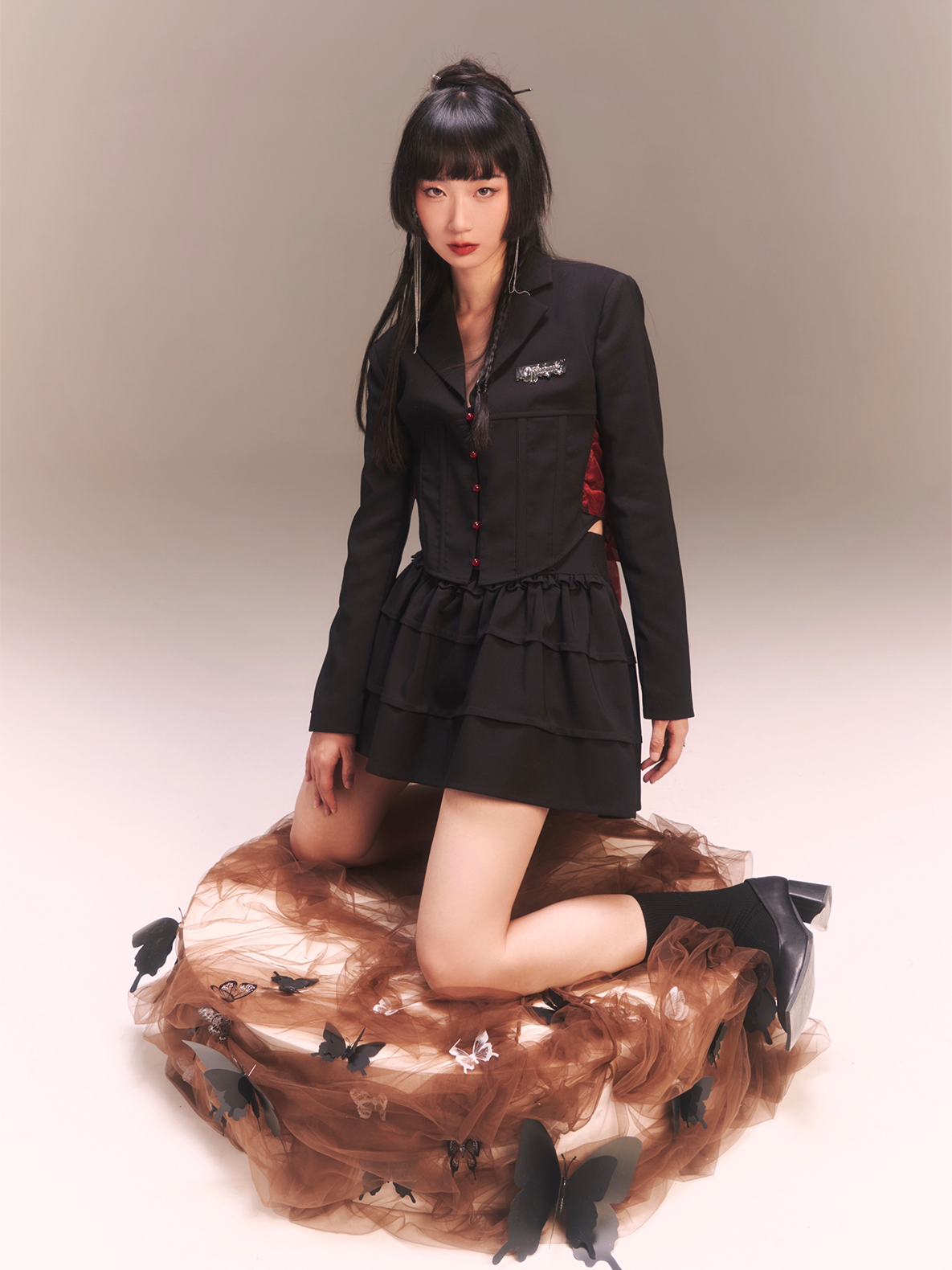 Back-Ribbon 2way Nichi Frill Stufeed Jacket & Rock